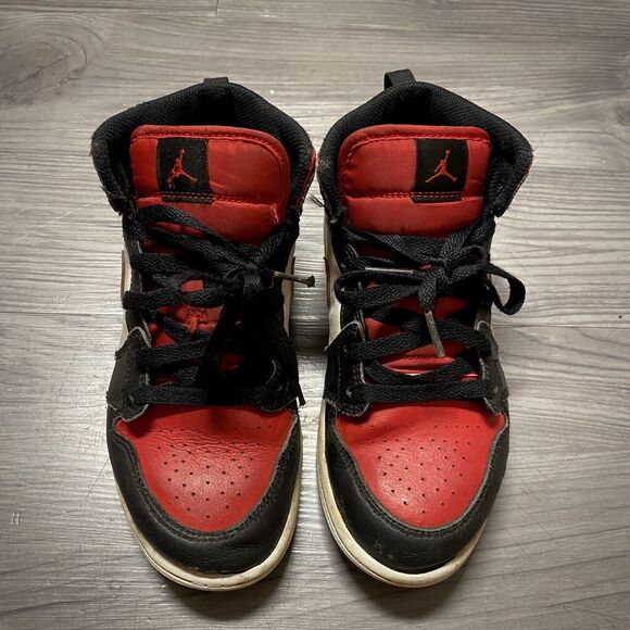 Nike Air Jordan Retro 1 Mid White Gym Red Black Kid size 3Y youth - Picture 4 of 5